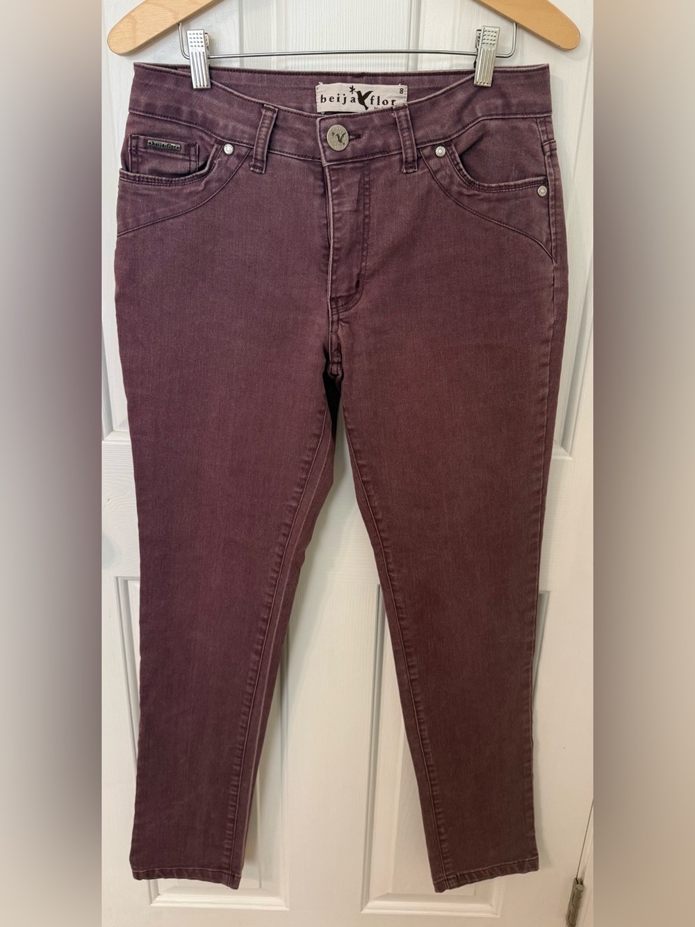 Beija Flor Made in Brazil Plum Burgundy Skinny Jeans Size 8